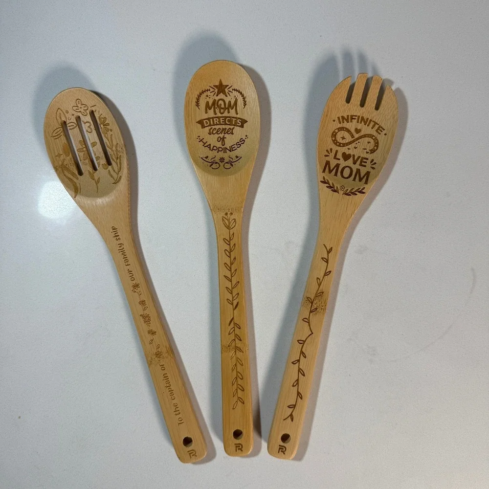 Riveira Bamboo Kitchen Utensils Spatulas Spoons‎ Set Mom Gift 6pc